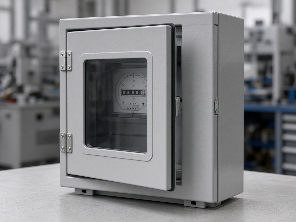 Custom electrical meter box enclosure with clear viewing window